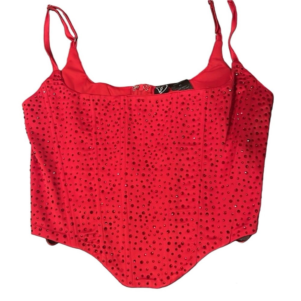 Red Rhinestone Beaded Corset Crop Top